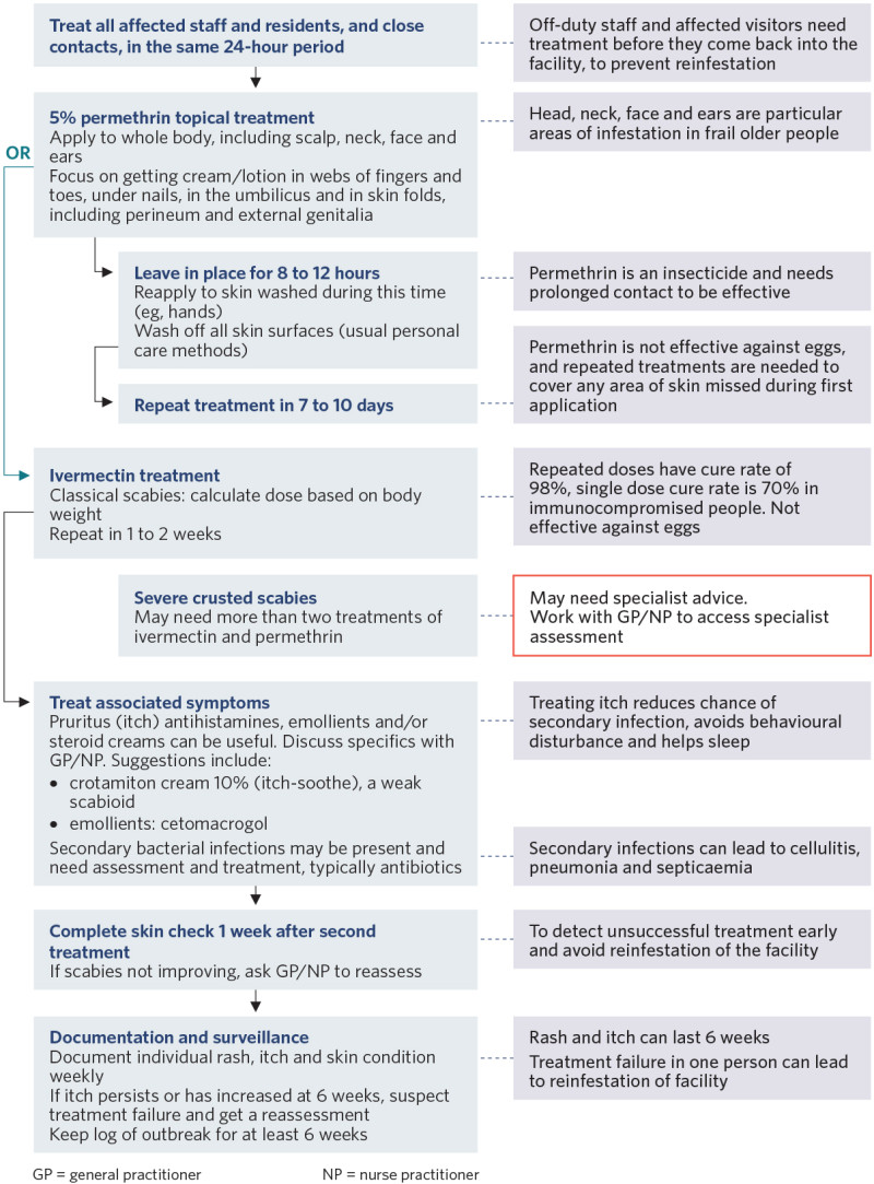 Decision support flow diagram for management of scabies. 