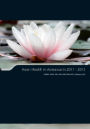 Image of a pink and white lotus above the water. 