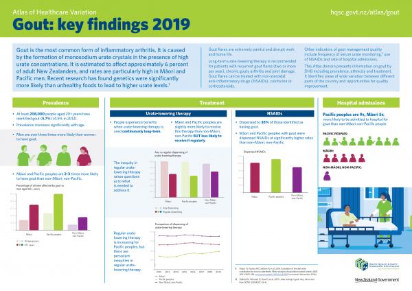 A screen shot of the Gout key findings 2019 document. It contains details about prevalence, treatment and hospital admissions.