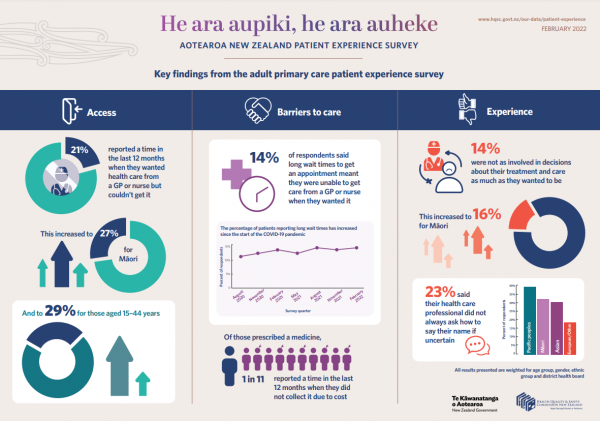 An infographic highlighting the key findings from the adult primary care patient experience survey