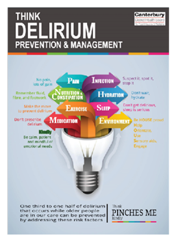 Image of the Think Delirium prevention project – PINCHES ME kindly Canterbury District Health Board.  