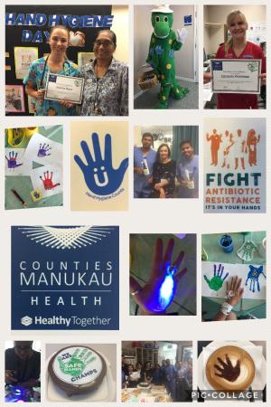 Collage of photos from Counties Manukau DHB world hand hygiene day 2017