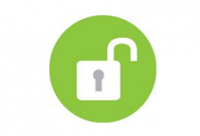 An icon of a green circle with an open lock graphic inside of it