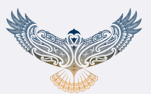 Image of the tohu which is a Māori design of a kāhu. The Kāhu (hawk) was chosen as a kaitiaki to remind whonau they are not alone, especially in a journey that can feel deeply isolating.  The Kāhu is resilient and adaptive, returning even after devastation. It reflects that there is life after trauma, and in time, whonau can adjust to a new normal. It holds the message of hope. A life reshaped, not diminished. 