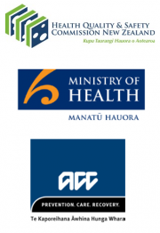An image of three logos: the old Te Tāhū Hauora logo, the Ministry of Health Manatū Hauora logo and the ACC logo.
